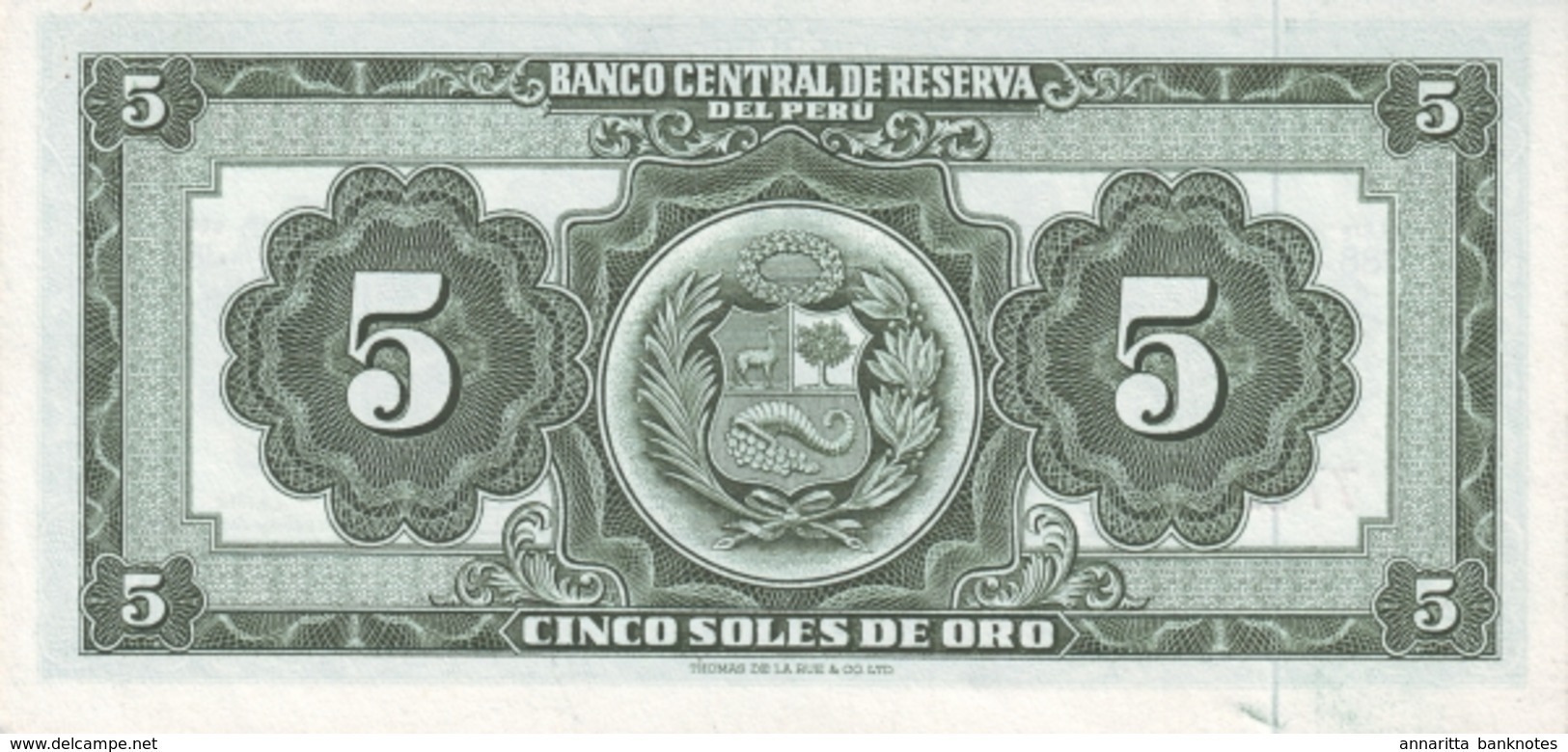 PERU 5 SOLES DE ORO 1965 P-83a UNC (18.06.1965) [PE083a3] - Peru