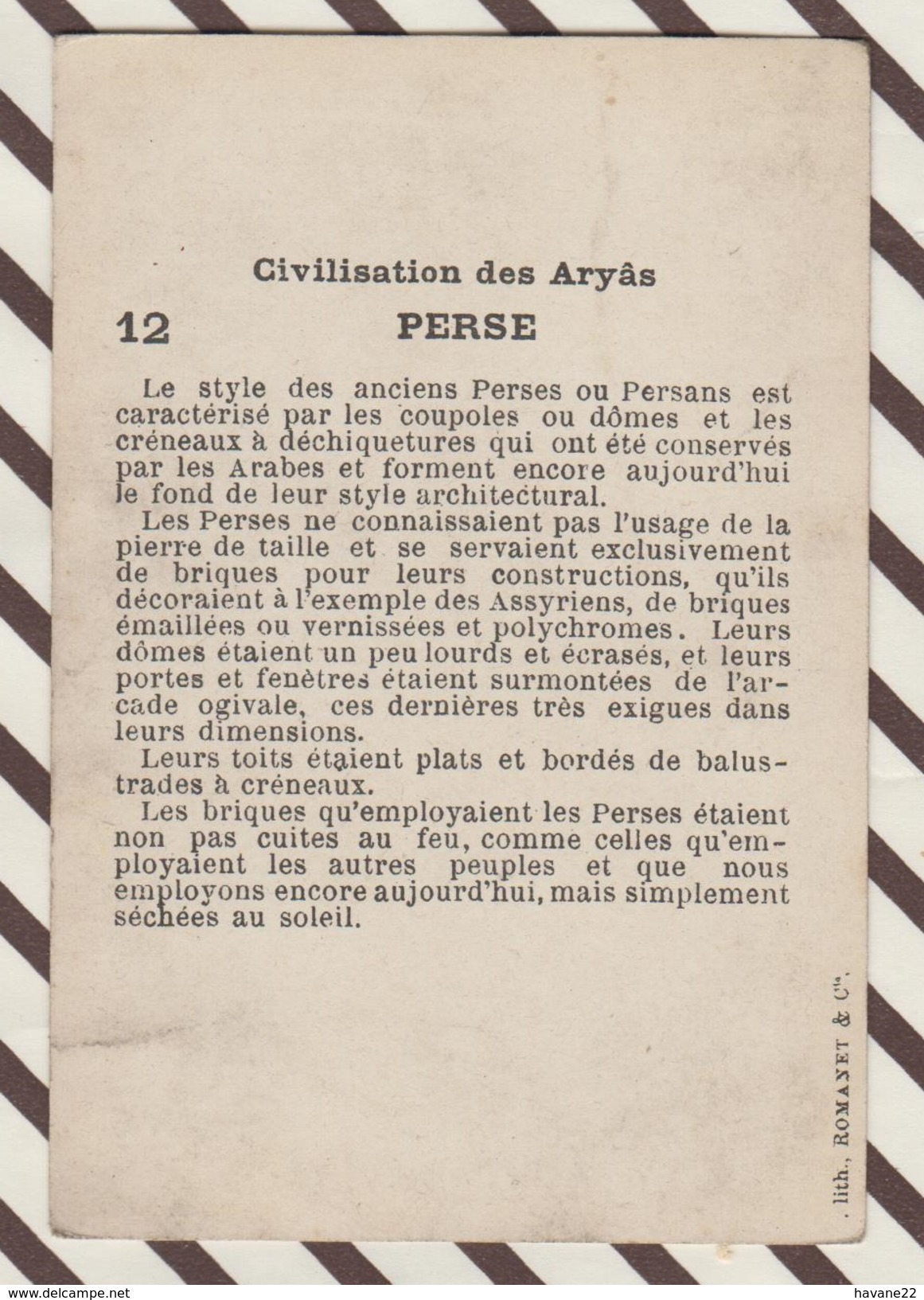 7AJ202 CHROMO HISTOIRE DE L'HABITATION HUMAINE MAISON ET COSTUMES  PERSANS 2 SCANS - Histoire