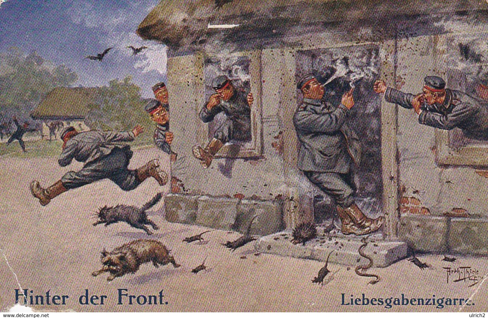 AK Deutsche Soldaten Mit Zigarre - Hinter Der Front - Liebesgabenzigarre - Humor - Feldpost 1916 (29664) - Humoristiques