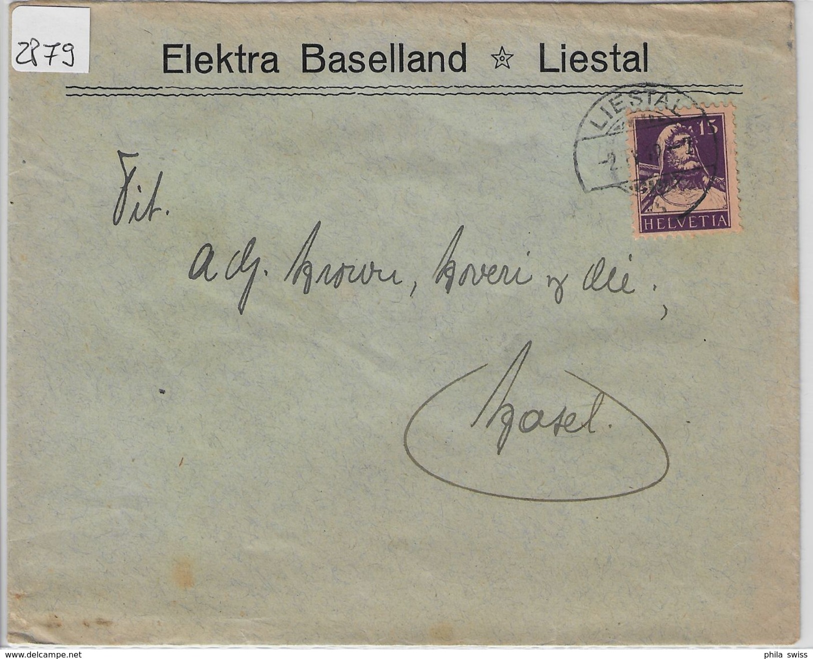 1919 Tell 128/120b - Stempel: Liestal To Basel 2.IV.19 (Elektra Baselland) - Lettres & Documents