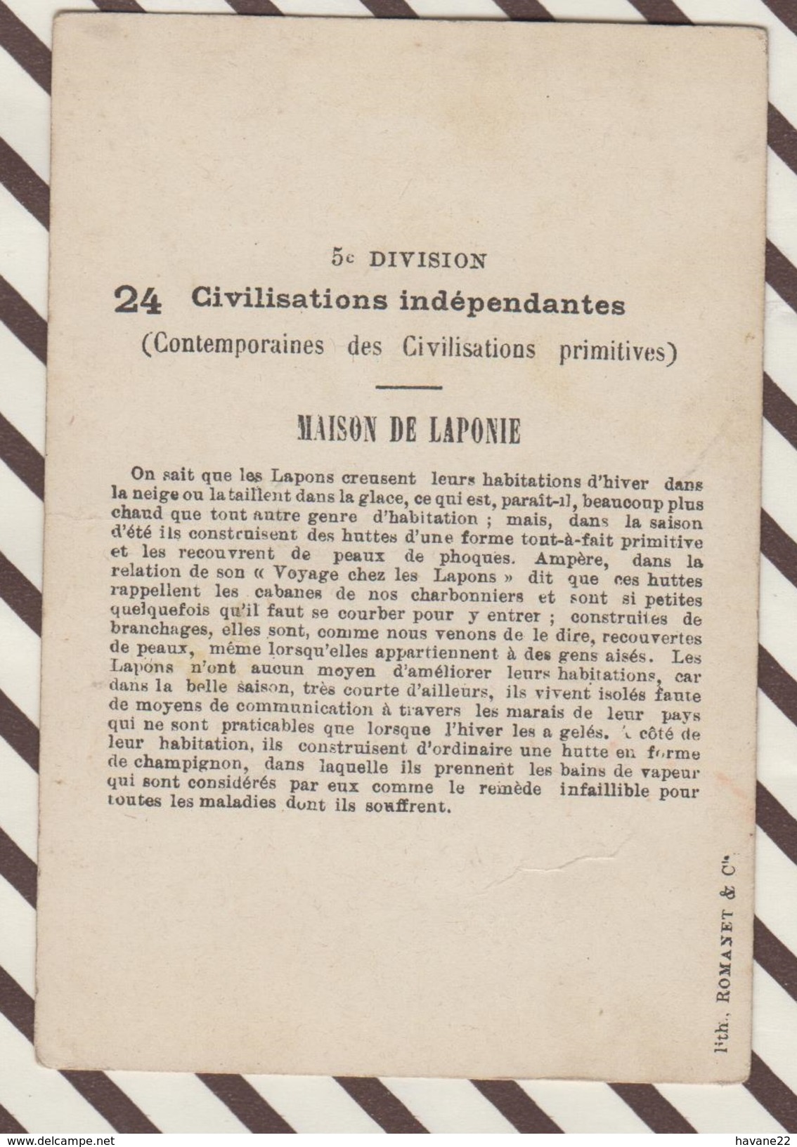 7AJ215 CHROMO HISTOIRE DE L'HABITATION HUMAINE MAISON ET  COSTUMES LAPONS 2 SCANS - Histoire