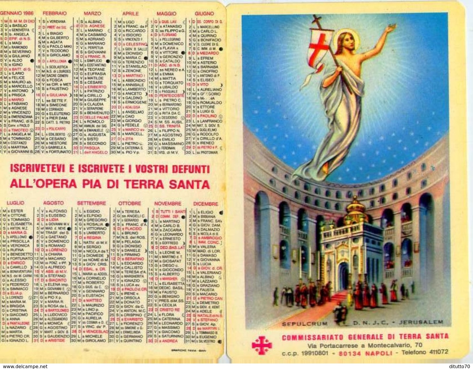 Calendarietto - Opera Santa Pia Di Terra Santa 1986 - Formato Piccolo : 1981-90