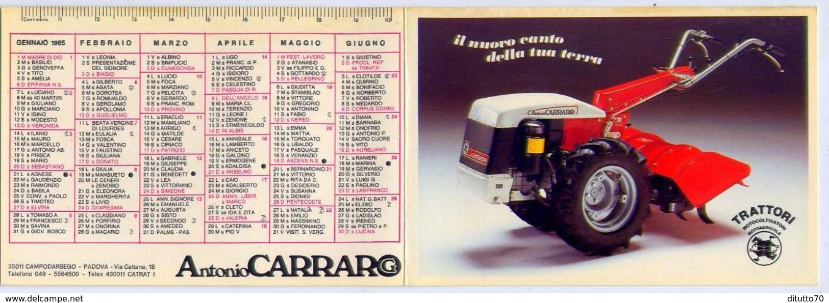 Calendarietto - Trattori - Antonio Carraro - Campodarsego - Padova -1985 - Formato Piccolo : 1981-90