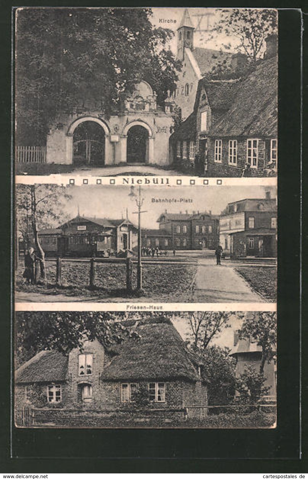 AK Niebüll, Bahnhofs-Platz, Kirche, Friesen-Haus - Altri & Non Classificati