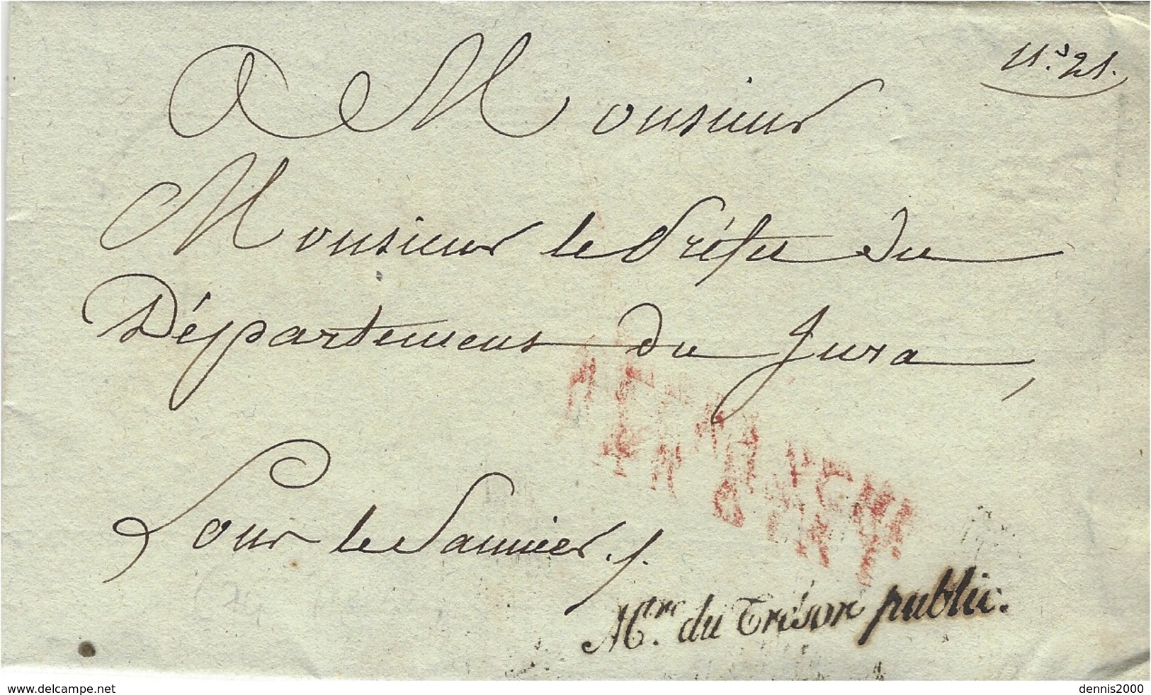 1810-  EMPIRE - Franchise "Mtre Du Trésor Public  " Signé Par Le Ministre  Mollien   Pour Lons Le Saunier - 1801-1848: Précurseurs XIX