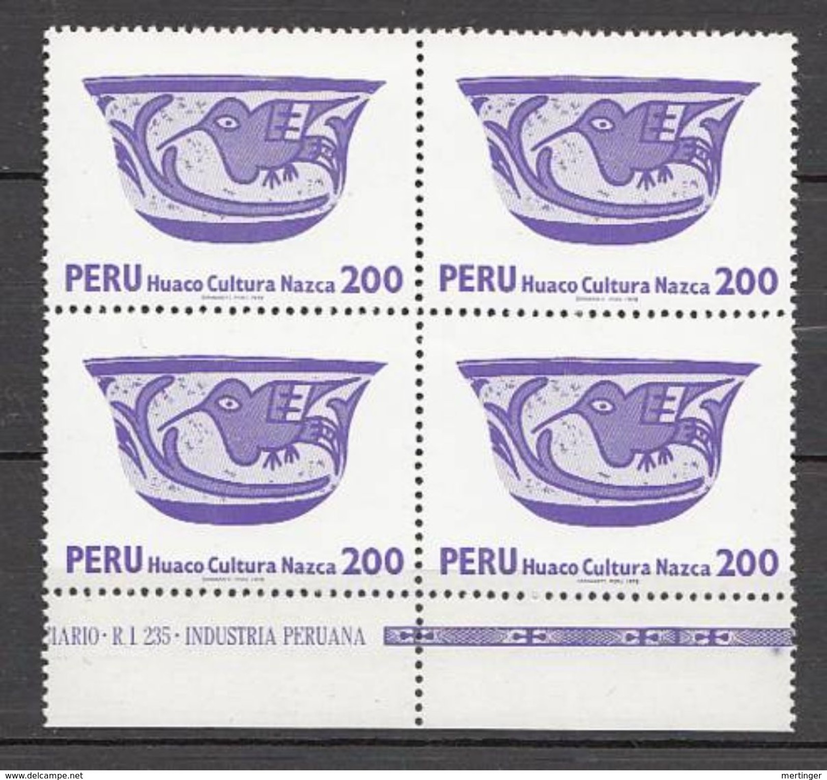 Peru Mi# 1120 ** MNH Block Of 4  200S NAZCA Bird 1979 - Peru