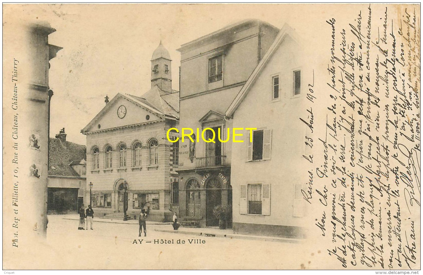 51 Ay, Cp Pionnière, Hotel De Ville, Bel Affranchissement Craiova 1902 - Ay En Champagne