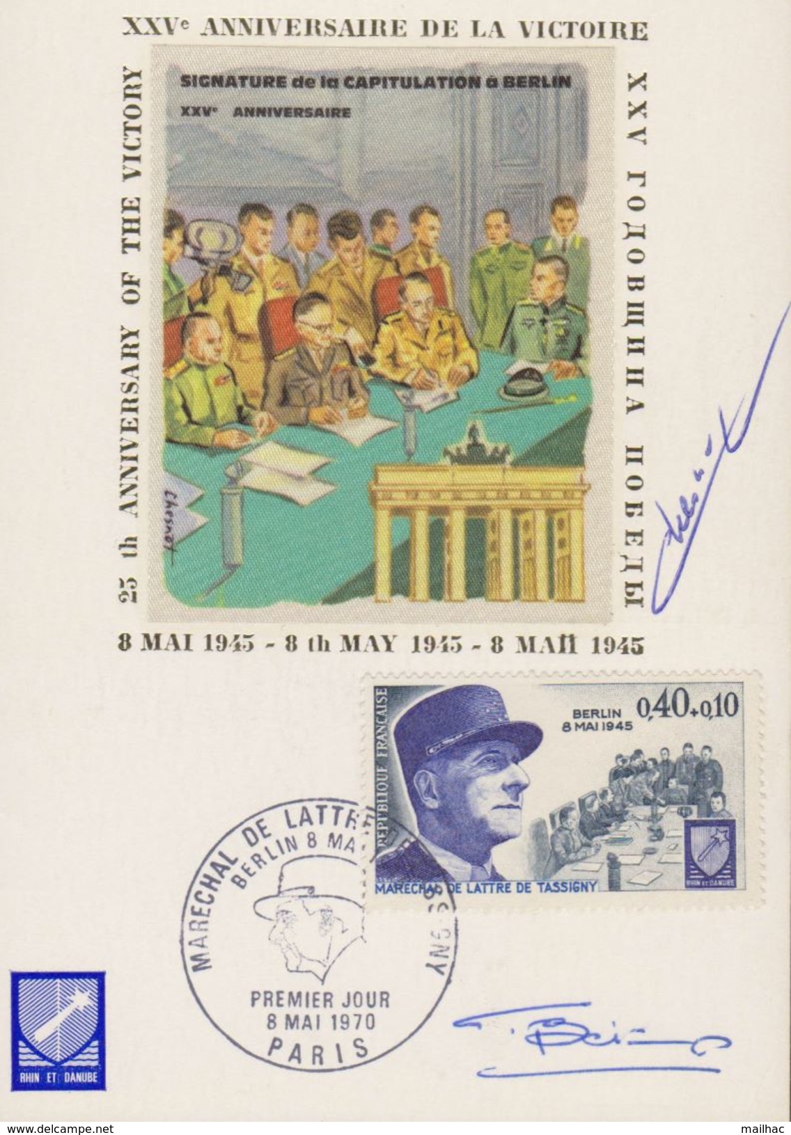 Carte Postale FDC - 1970 - Mal De LATTRE De TASSIGNY - Signée - 1970-1979