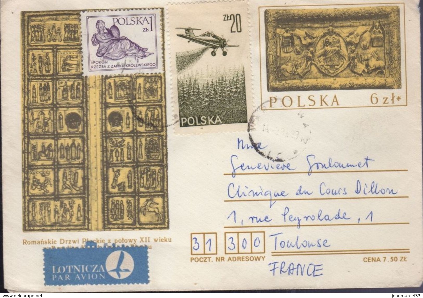 Lettre Entier De Pologne Warszawa ......Par Avion Pour Toulouse - Aviones
