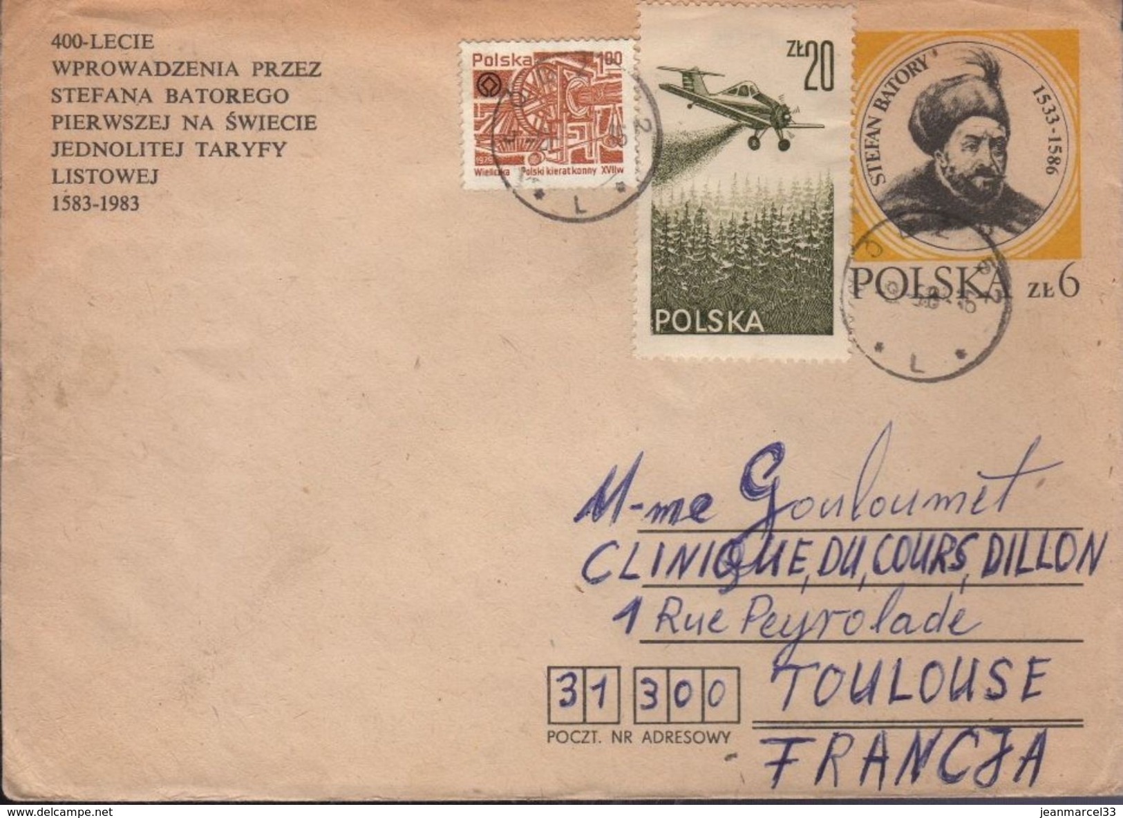 Lettre Entier De Pologne Par Avion  Lodz 9-5-84 Pour Toulouse - Aviones