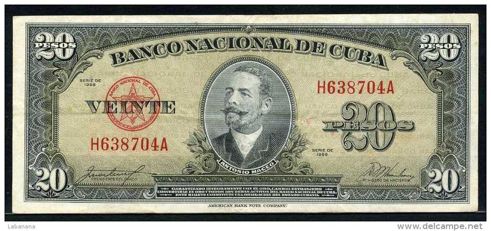 347-Cuba Billet De 20 Pesos 1958 H638A - Cuba