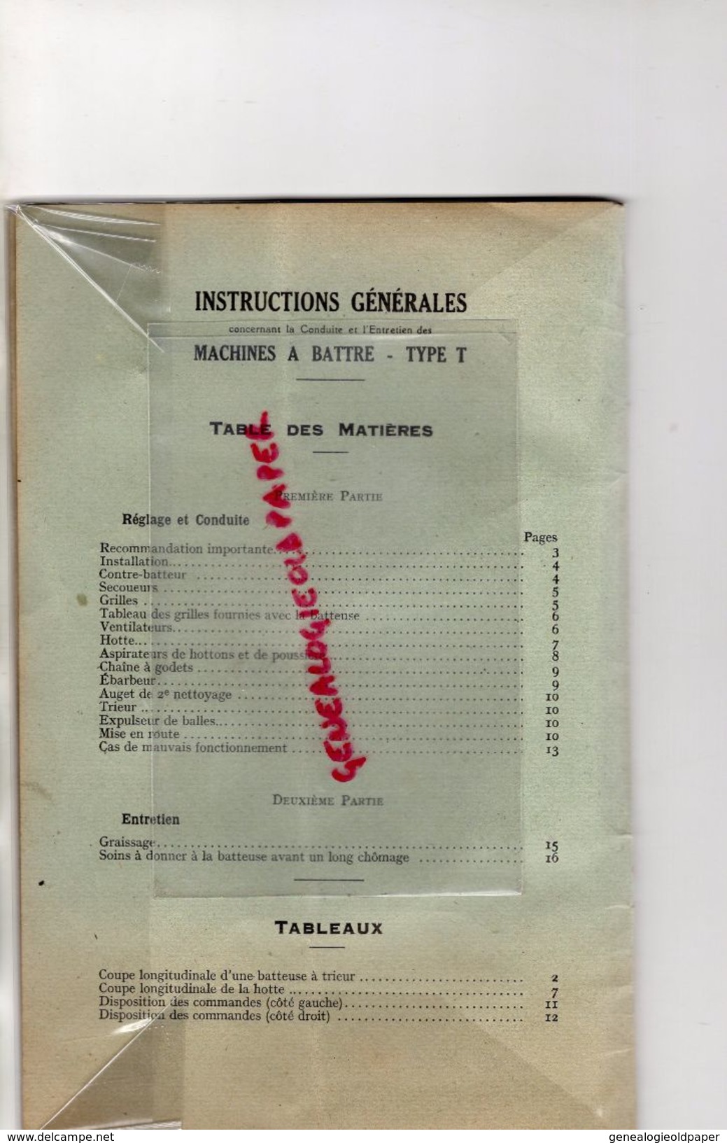 18 -VIERZON - INSTRUCTION GENERALES CONDUITE ENTRETIEN BATTEUSE MACHINES A BATTRE TYPE T- SOCIETE FRANCAISE AGRICOLE - Historical Documents