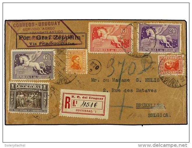 ZEPPELIN. 1931 (Oct. 19). URUGUAY. LZ 127 Flight Cover Registered To BELGIUM Franked By Artigas 5c.,... - Other & Unclassified