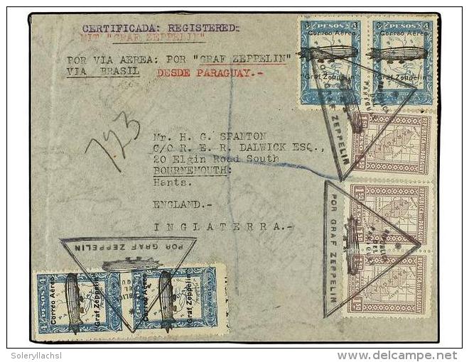 ZEPPELIN. 1931 (26 Agosto). PARAGUAY. BUENOS AIRES A INGLATERRA Circulada Via Paraguay Con Sellos De... - Otros & Sin Clasificación