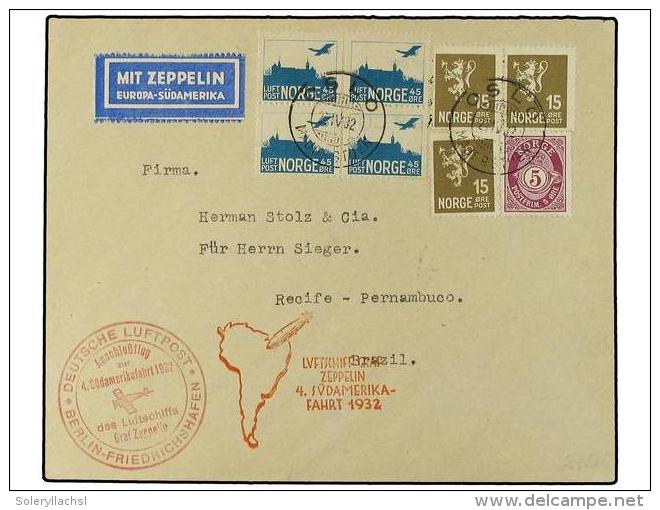 ZEPPELIN. 1932. NORWAY. &acute;4th S.America Flight&acute;.  Norwegian Acceptance Envelope To Pernambuco... - Other & Unclassified