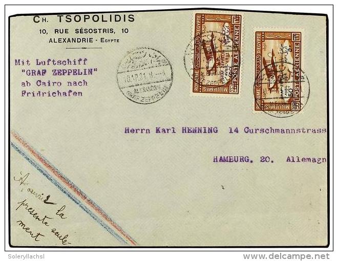 ZEPPELIN. EGYPT. ALEXANDRIA A ALEMANIA. 500 M. Y 100 M. Volada Por GRAF... - Autres & Non Classés