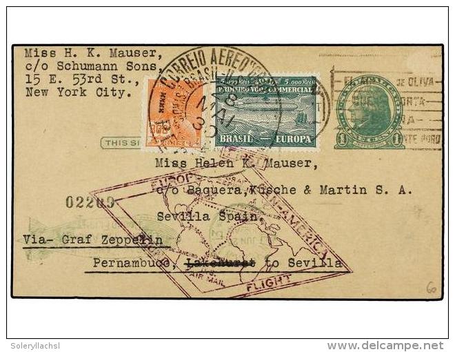 ZEPPELIN. 1930. BRASIL .U.S.A. Entero Postal USA De 1 Ctvo. Circulado Con Franqueo Adicional De... - Autres & Non Classés