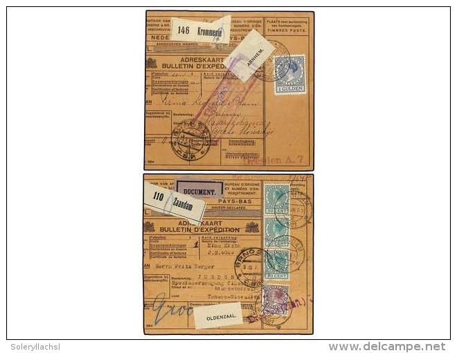 YUGOSLAVIA. 1925-27. NETHERLAND To BRNO. 4 PARCEL RECEIPS Taxed On Arrival With Yugoslavian Stamps. - Autres & Non Classés