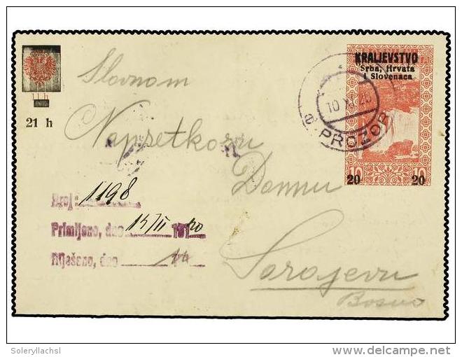 YUGOSLAVIA. 1920. Lettercard For BOSNIA &amp; HERZEGOVINA 21 H. On 20 H. On 10 H. Red On... - Autres & Non Classés