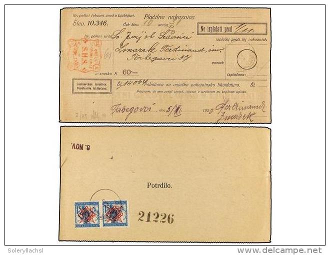 YUGOSLAVIA. 1920. SHS SLOVENIA. Recibo De 60 Kr. Tasado Al Dorso Con Sello 5 Para S. 15 V. (2). Cert.... - Autres & Non Classés