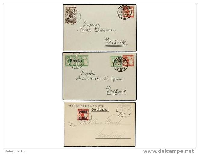 YUGOSLAVIA. 1919-20. Conjunto De 4 Cartas Y Un Recibo De Paquete Postal Tasados Con Sellos De Yugoslavia. - Autres & Non Classés