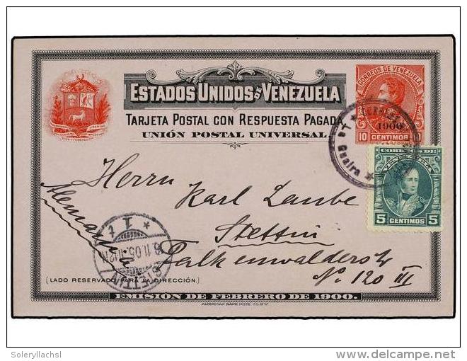 VENEZUELA. 1905. LA GUAYRA A ALEMANIA. Entero Postal Habilitado &acute;1900&acute; Doble 10 + 10... - Autres & Non Classés