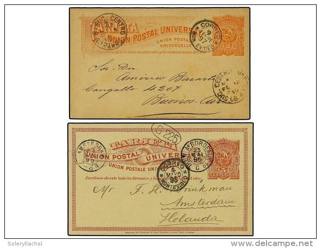 URUGUAY. 1895-97. Dos Enteros Postales De 2 Cts. Naranja Y 3 Cts. Rojo Circulados A ARGENTINA Y... - Autres & Non Classés