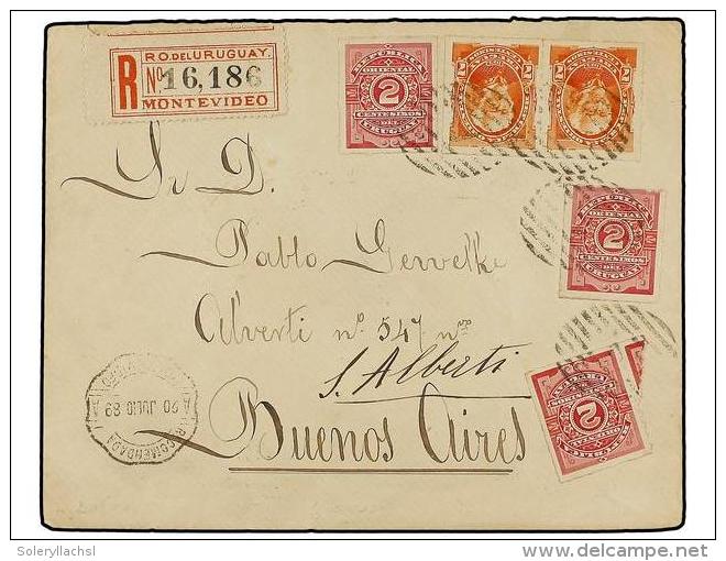 URUGUAY. 1889. MONTEVIDEO A BUENOS AIRES. 2 Cts. Rosa Lila (3) Y 7 Cts. Naranja (2). Carta... - Autres & Non Classés