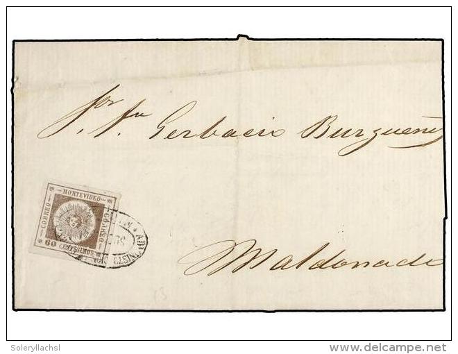 URUGUAY. Sc.13. 1863. MONTEVIDEO A MALDONADO. 60 Cts. Casta&ntilde;o Lila (tipo 10). Magn&iacute;fico. F.... - Otros & Sin Clasificación