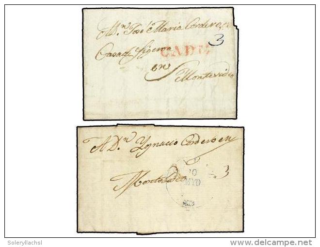 URUGUAY. 1839-40. DOS Cartas Circuladas De C&Aacute;DIZ (Espa&ntilde;a) A MONTEVIDEO, Tasados Con... - Autres & Non Classés