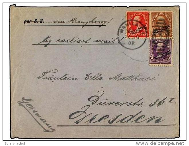 FILIPINAS: OCUPACION ESTADOS UNIDOS. 1902. Cover To DRESDEN Franked By 1899 Overprinted 2 C. Carmine. 3... - Autres & Non Classés