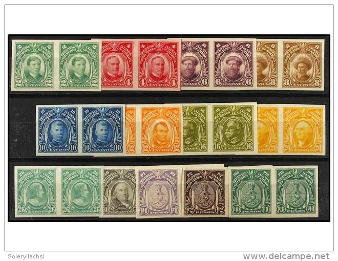 ** FILIPINAS. Sc.340/53 (without 352). 1925-31. Complete Set (without 4 Pesos) IMPERFORATE Pairs, Hinged.... - Otros & Sin Clasificación