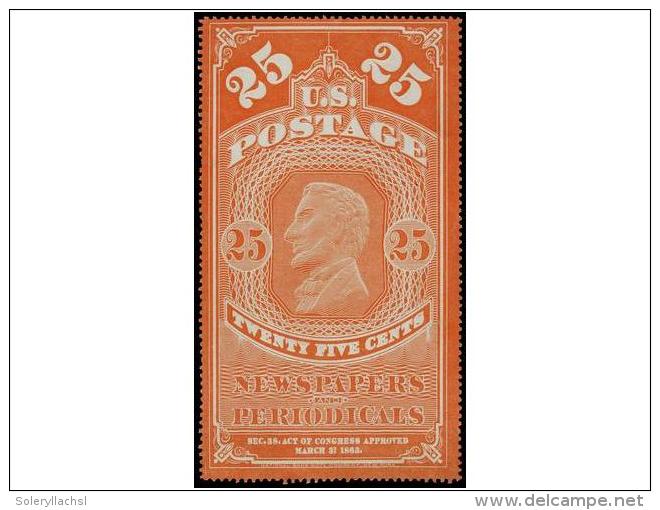 (*) ESTADOS UNIDOS. Sc.PR3. 1865. NEWSPAPERS. 25 Cents. Orange, Usual Without Gum. Without Faults. RARE.... - Autres & Non Classés