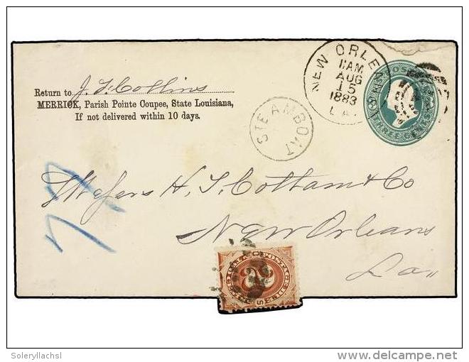 ESTADOS UNIDOS. Sc.J-2. 1883. NEW ORLEANS Postal Stationary Envelope Of 3 Cents. Green With Circular Mark... - Autres & Non Classés