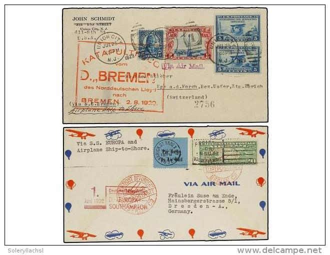 ESTADOS UNIDOS. 1929-1932. Two Air Mal Covers To GERMANY. Catapulted Flight By The Steamer&acute;s... - Autres & Non Classés