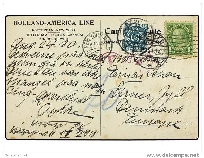 ESTADOS UNIDOS. 1930. NEW YORK To DENMARK. Postcard Franked With 1 Cent Green, Taxed On Arrival With Danish... - Autres & Non Classés