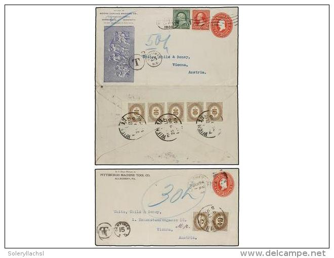 ESTADOS UNIDOS. 1897-1900. 4 US Postal Stationary Envelopes Of 2 Cent. And 5 Cent. Taxed On Arrival... - Autres & Non Classés