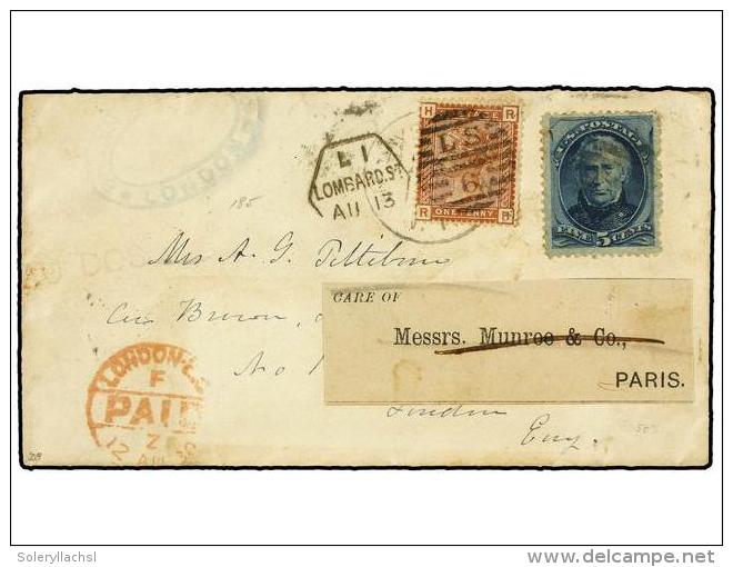 ESTADOS UNIDOS. 1880. U.S.A. To LONDON. 5 Cents Blue Redirected To PARIS With British 1 D. Brown... - Autres & Non Classés