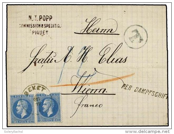 RUMANIA. Mi.39 (2). 1875. BEKET To WIEN (Austria). 10 Bani Blue (2) (one Fault) With BEKET Cds. And... - Altri & Non Classificati