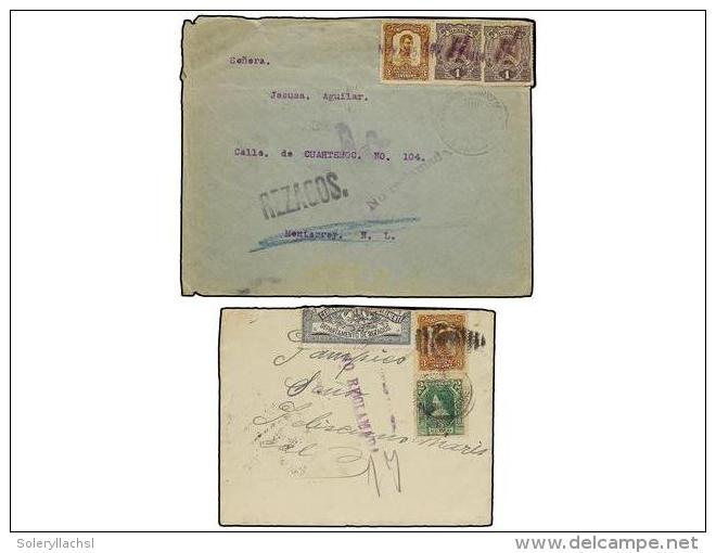 MEXICO. 1914-15. GUERRA CIVIL. 4 Cartas Con Diversos Franqueos Y Habilitaciones En Violeta GOBIERNO... - Other & Unclassified