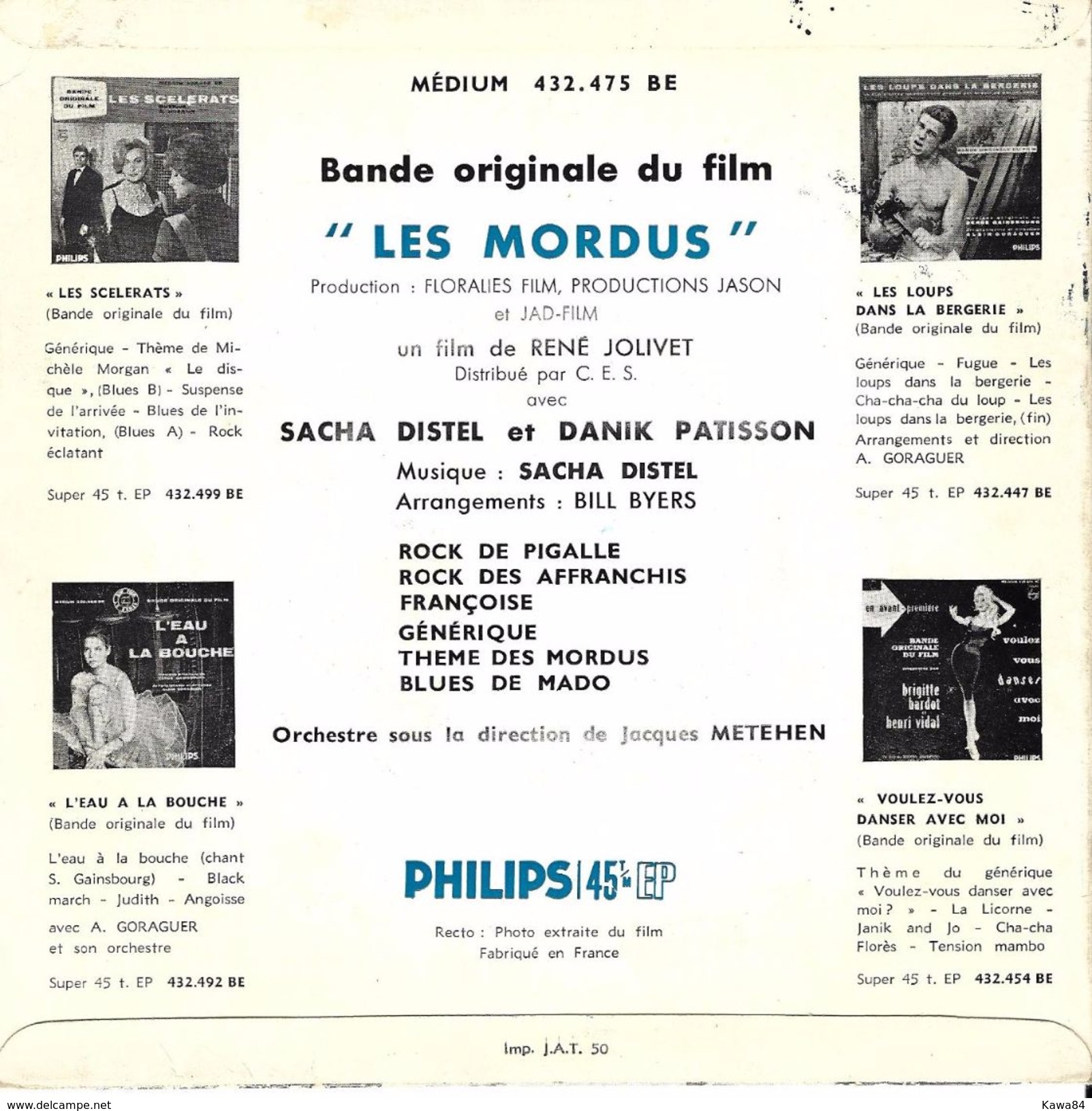 EP 45 RPM (7")  B-O-F  Sacha Distel  "  Les Mordus  " - Soundtracks, Film Music