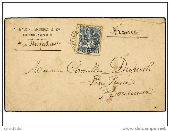 CHILE. Sc.23. 1884. VALPARAISO A FRANCIA. 10 Ctvos. Azul Circulada V&iacute;a Magallanes, Al Dorso Llegada. - Autres & Non Classés