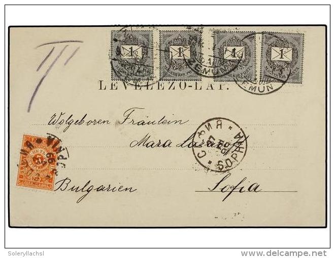 BULGARIA. 1899. ZEMUN (Hungr&iacute;a) A SOF&Iacute;A. Tarjeta Postal Con Franqueo De 1 Fi. Negro (4) Tasado... - Autres & Non Classés