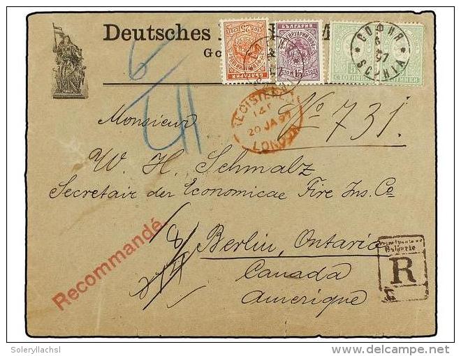 BULGARIA. Mi.31 (2), 40 (4), 42, 43. 1897. SOPHIA To CANADA. Multicolored Franking, Send Registered, Mixed Issues,... - Autres & Non Classés