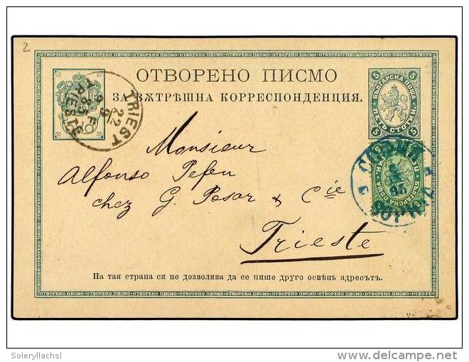 BULGARIA. 1895. 5 S. Postcard (H &amp; G 2) Uprated By 5 S. 1882 Sc. 13 Large Lion And Mailed From... - Autres & Non Classés