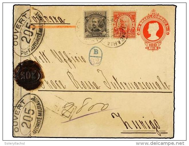 BRASIL. Sc.177, 180. 1917. BAHIA A SUIZA. Entero Postal De 100 Reis Con Franqueo Adicional De 100 Reis... - Autres & Non Classés