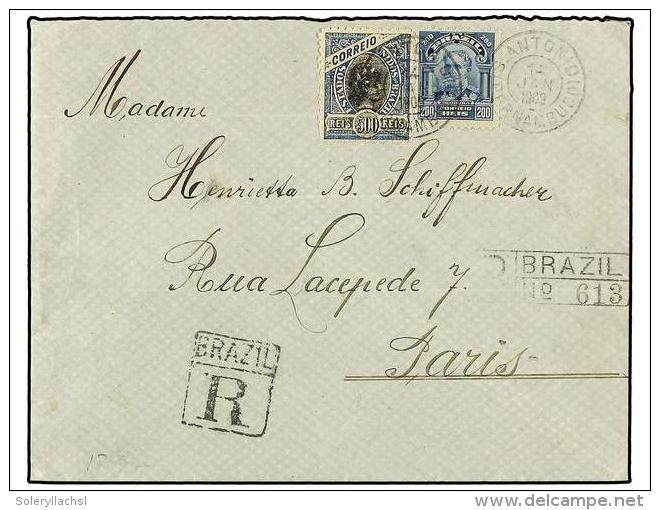 BRASIL. Sc.120, 178. 1909. SAN ANTONIO A PAR&Iacute;S. 200 Reis Azul Y 500 Reis Azul Y Negro. Carta... - Autres & Non Classés