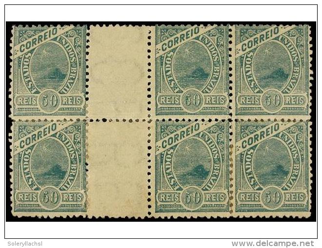 **/* BRASIL. Ed.168b (6). 1905. 50 Reis Verde, Filigrana &acute;CORREIO&acute;. Bloque De Seis Con... - Autres & Non Classés