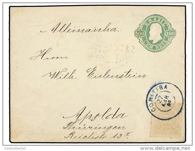 BRASIL. 1889. CORITIBA A ALEMANIA. Entero Postal De 100 Reis Verde Con Franqueo Adicional De 100 Reis... - Autres & Non Classés