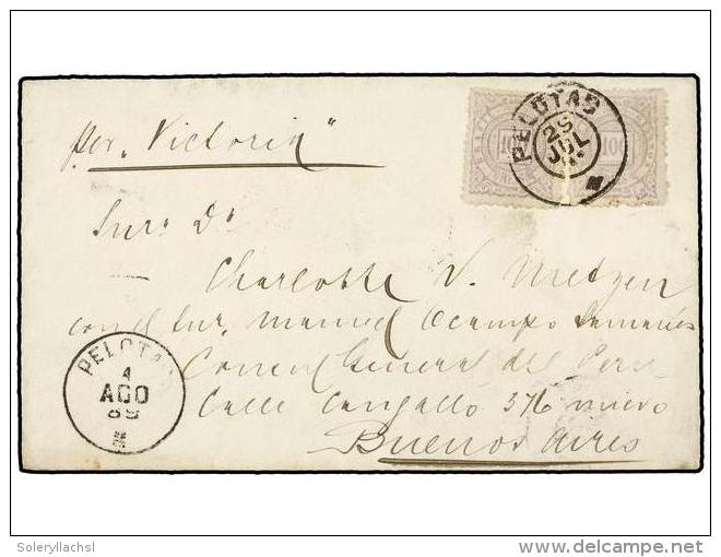 BRASIL. Sc.96 (2). 1889. PELOTAS A BUENOS AIRES. 100 Reis Lila (2). MUY BONITA. - Other & Unclassified